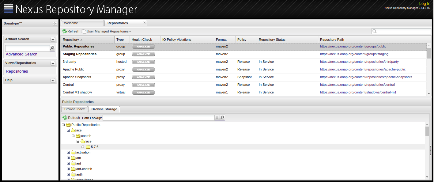 Nexus Repository Manager 2 browse view.